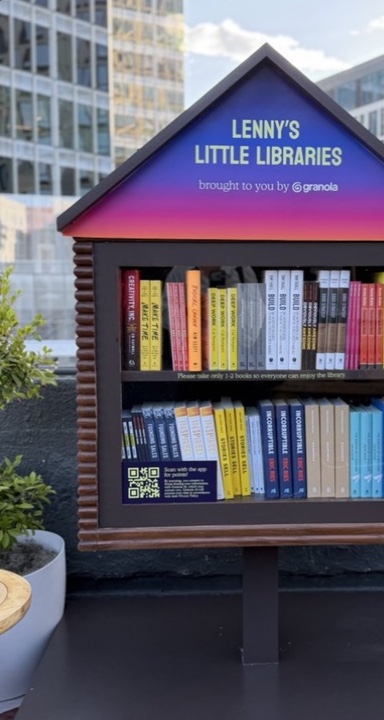 The colorful little library filled with books